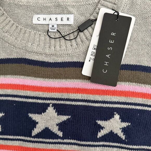 Gray Star Pattern Sweater Chaser Brand Stars & Stripes Heather Gray Sweater - Picture 3 of 10